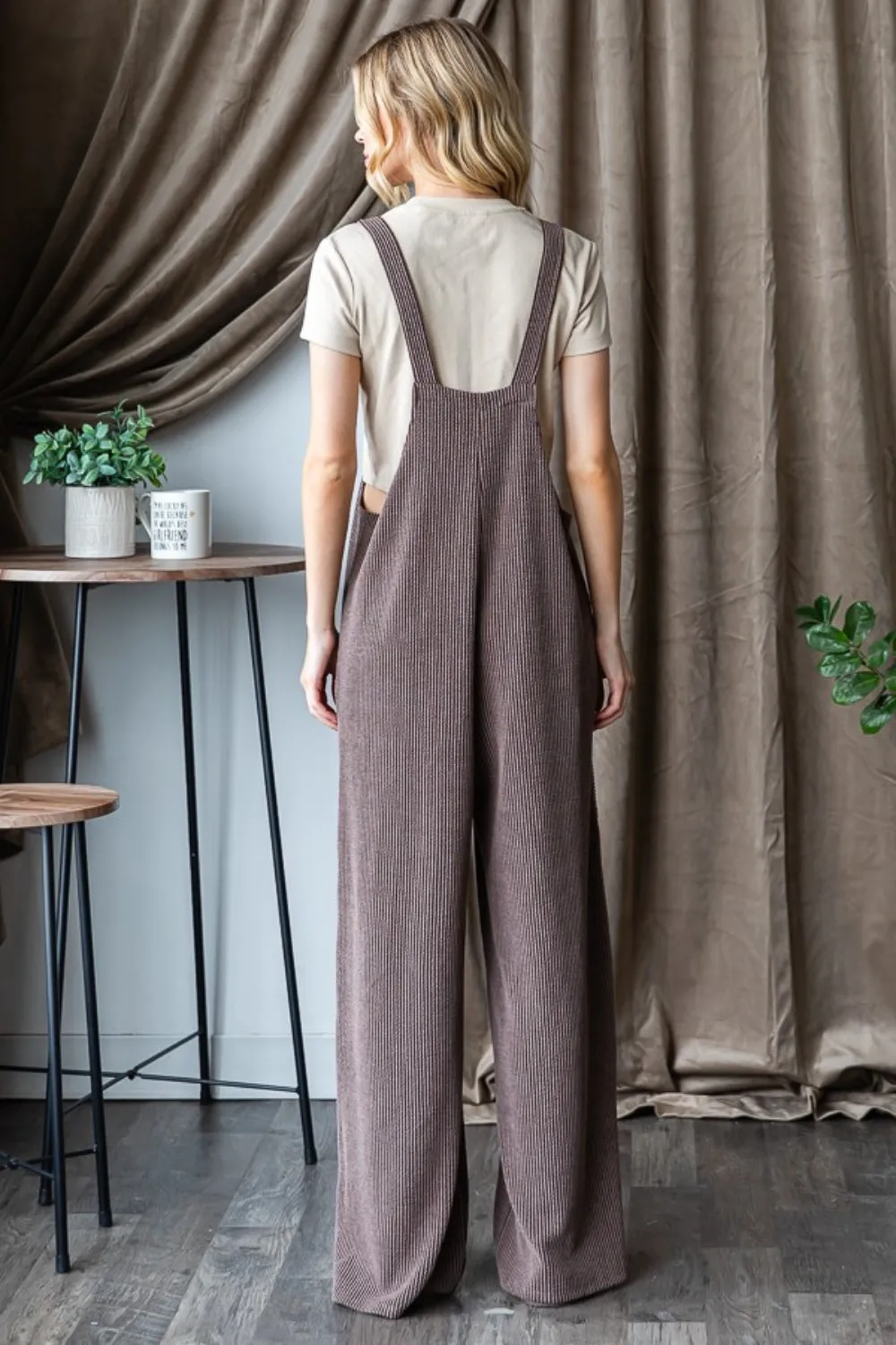 Ribbed Front Pocket Sleeveless Jumpsuit in Mocha