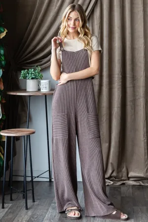 Ribbed Front Pocket Sleeveless Jumpsuit in Mocha