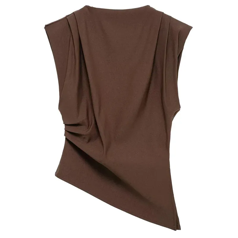 Ruched Asymmetrical Sleeveless Top