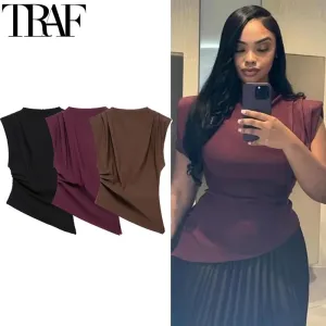 Ruched Asymmetrical Sleeveless Top