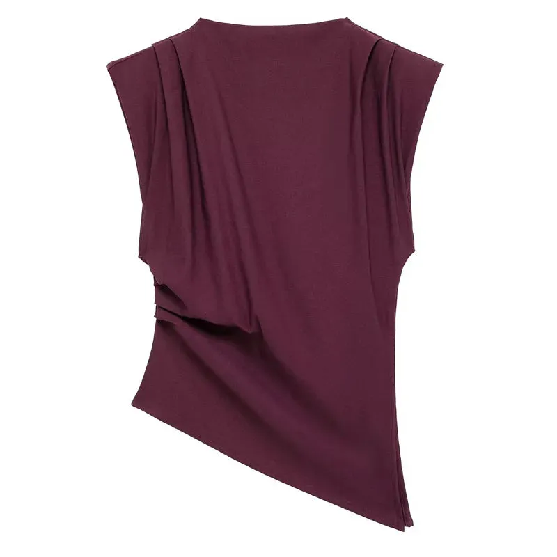 Ruched Asymmetrical Sleeveless Top