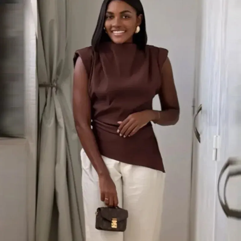Ruched Asymmetrical Sleeveless Top