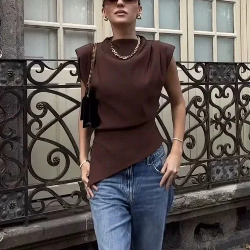 Ruched Asymmetrical Sleeveless Top