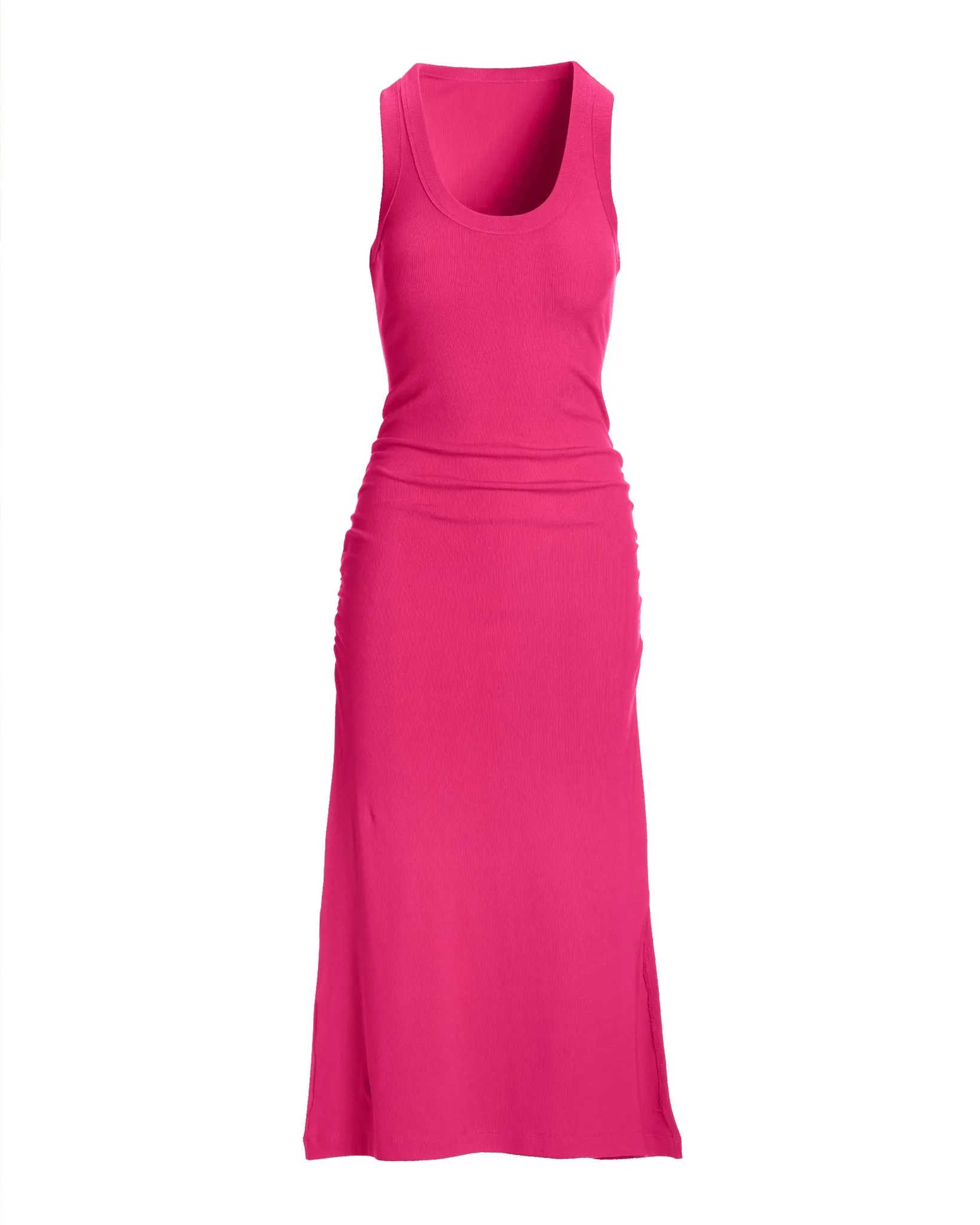 Scoop Neck Ruched Rib Knit Midi Dress Blossom