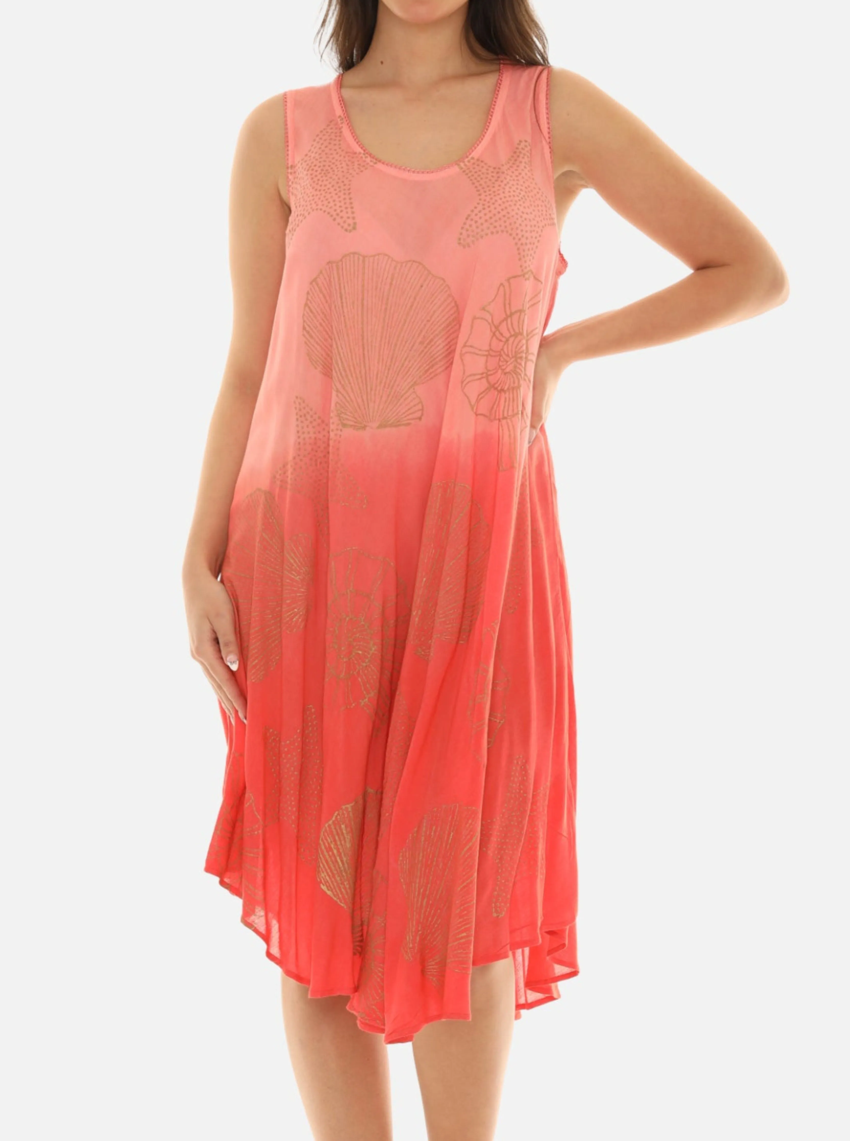 Sea Shell Print on Rayon Women's Midi Dress