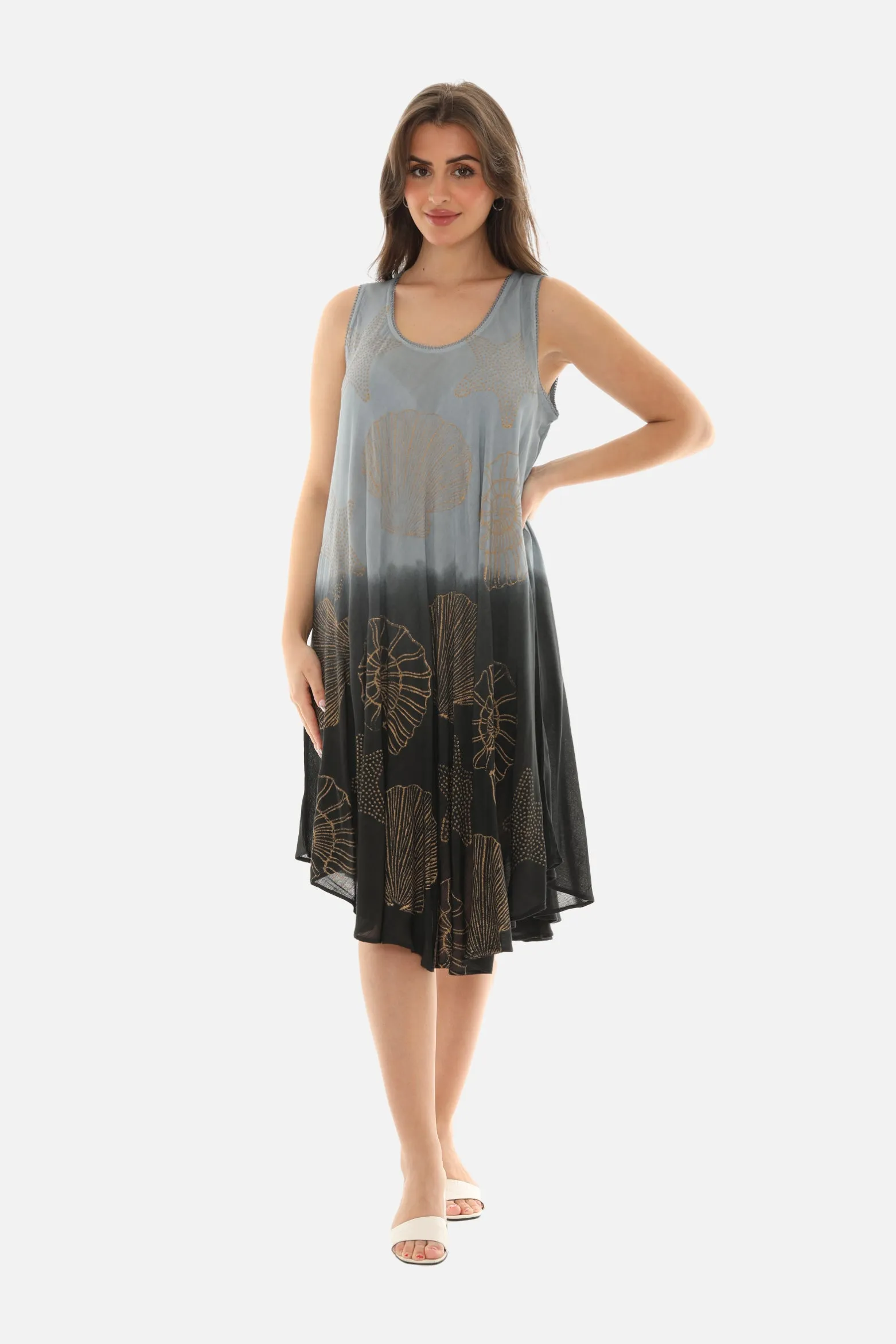 Sea Shell Print on Rayon Women's Midi Dress
