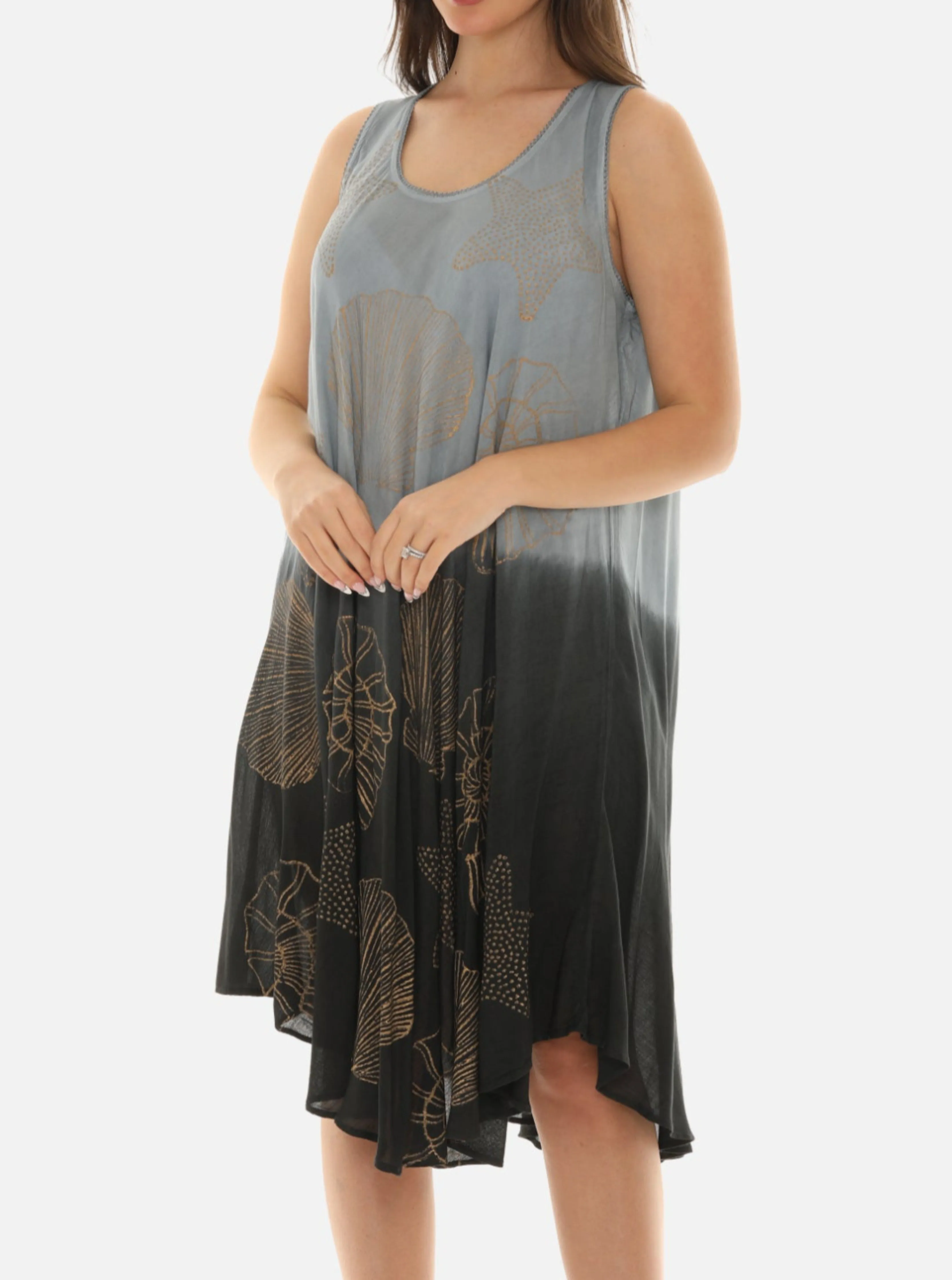 Sea Shell Print on Rayon Women's Midi Dress