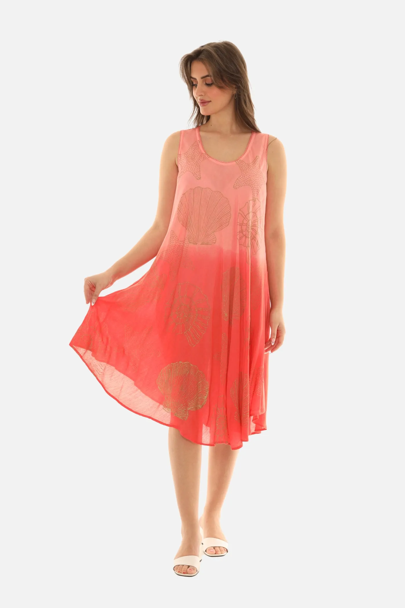 Sea Shell Print on Rayon Women's Midi Dress