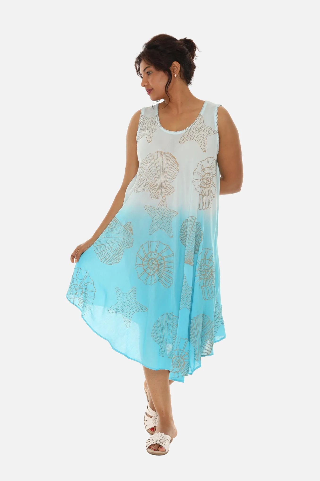 Sea Shell Print on Rayon Women's Midi Dress