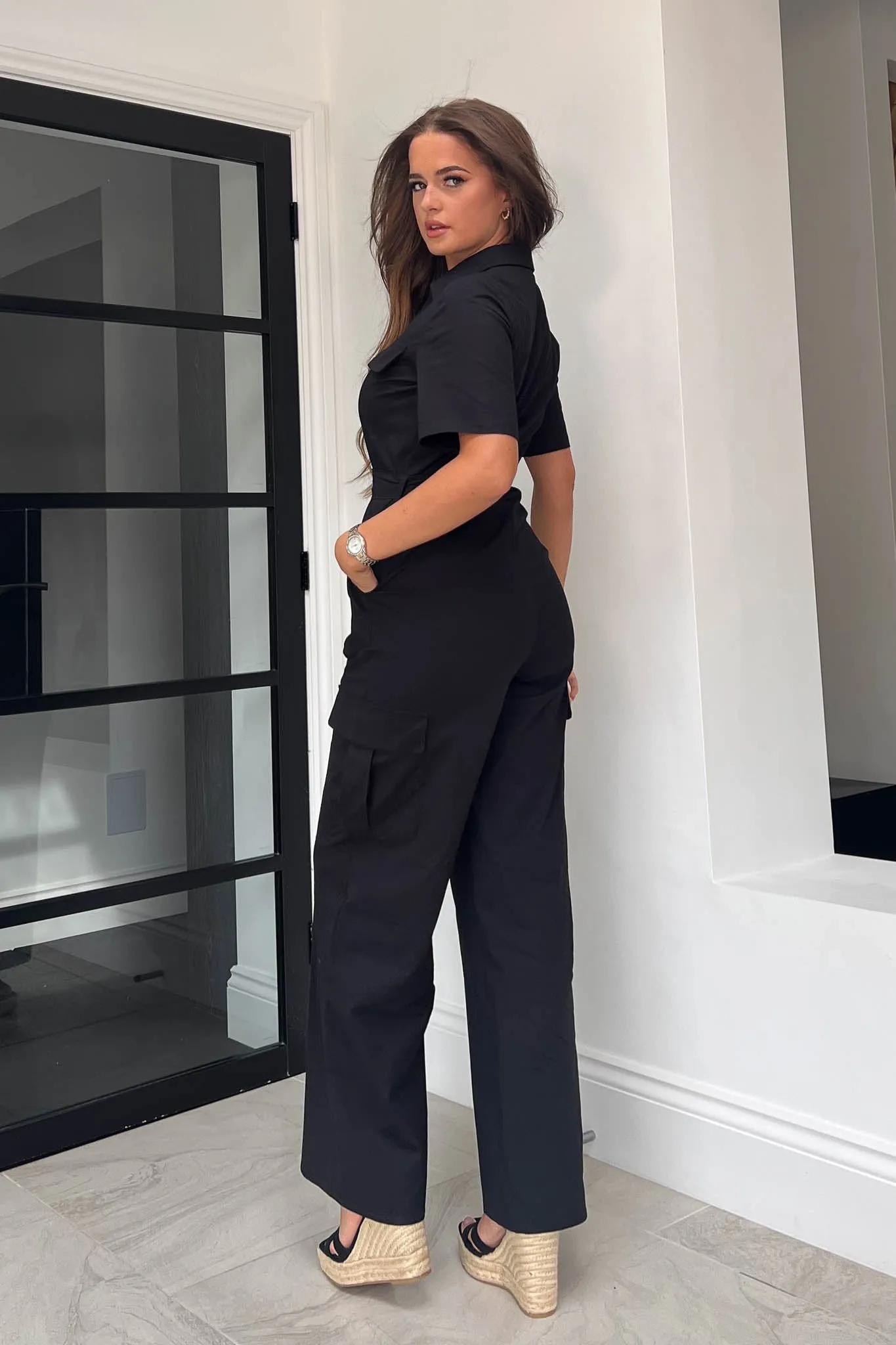 Seraphina Black Military Style Jumpsuit
