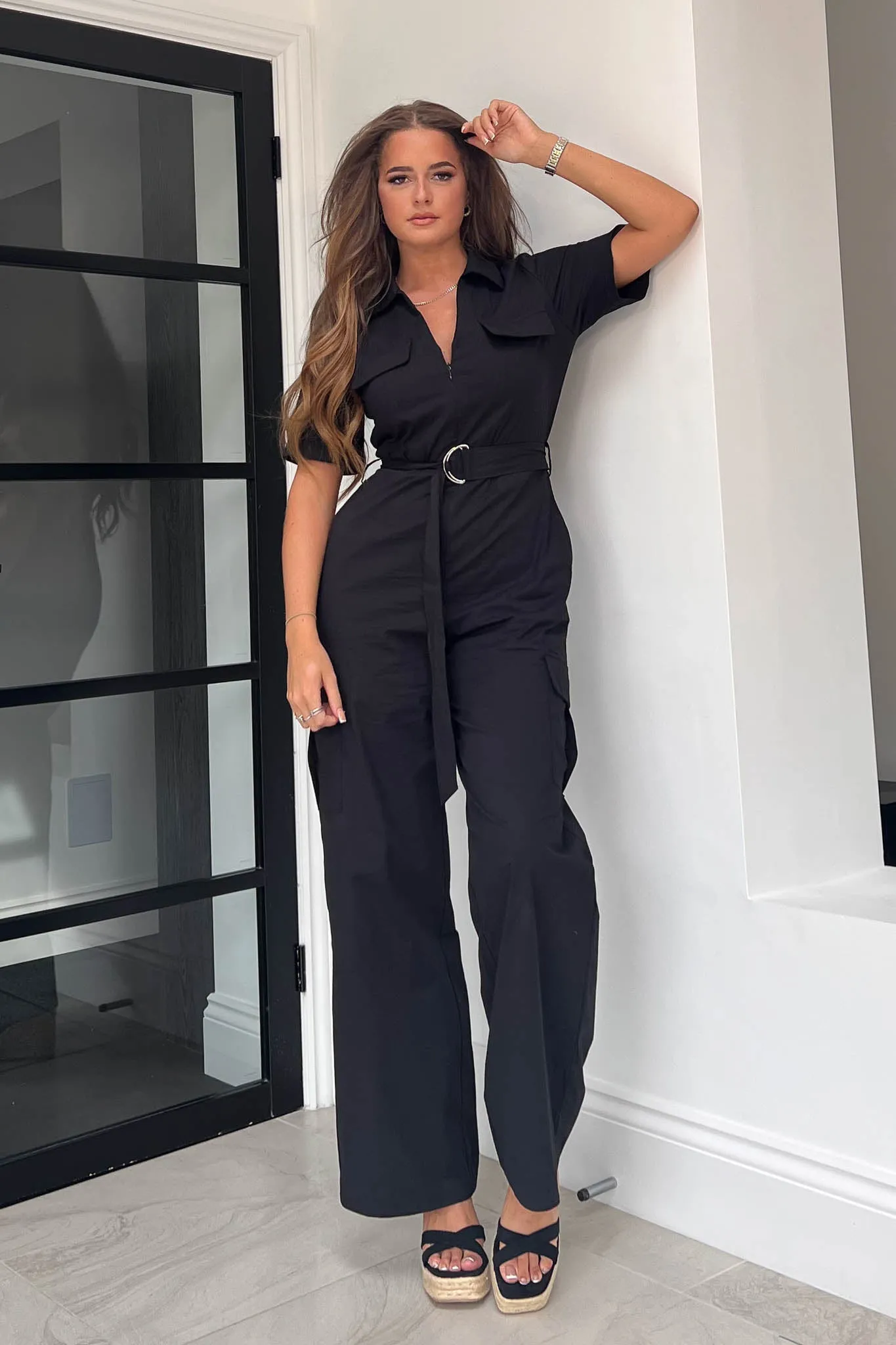 Seraphina Black Military Style Jumpsuit