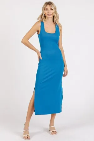 Side Slit Wide Strap Midi Tank Dress