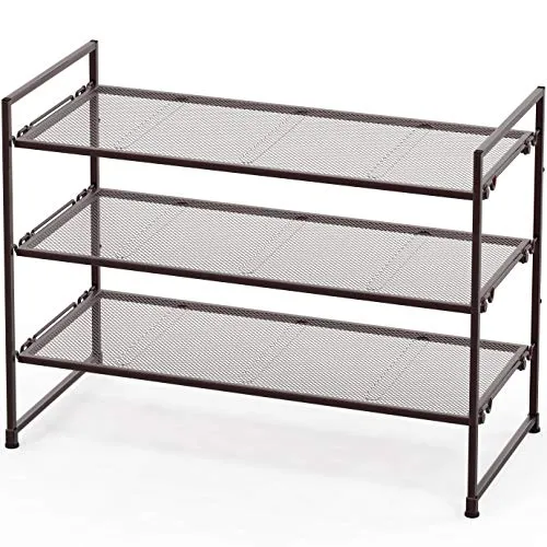 Simple Houseware 3-Tier Stackable Shoes Rack Storage Organizer Shelf, Bronze