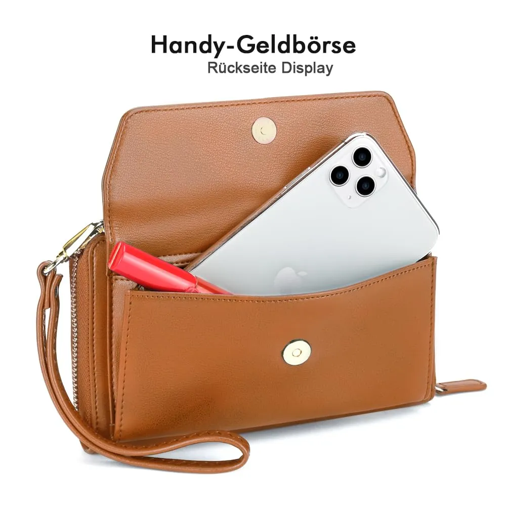 Small wallet with credit card holders, cell phone pocket with zipper around 2 straps