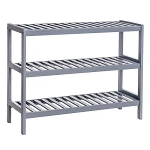 SONGMICS 3 Tier Shoe Rack Bamboo Wood Storage Shelf for Entryway Hallway Bathroom for Boots Heels Bag Holder Stand Organizer Gray UBCB03GY