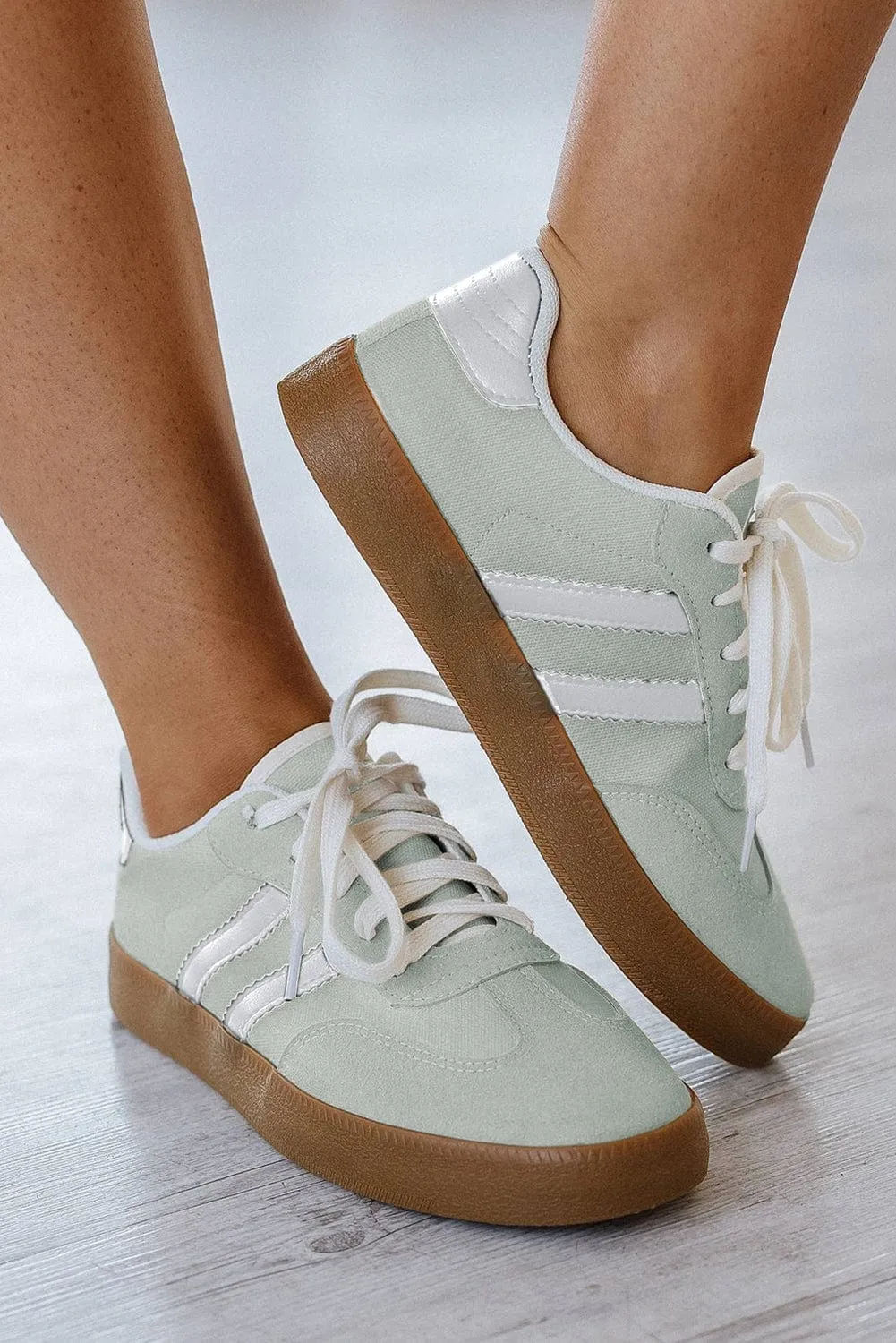 Striped Lace Up Flat Sneakers