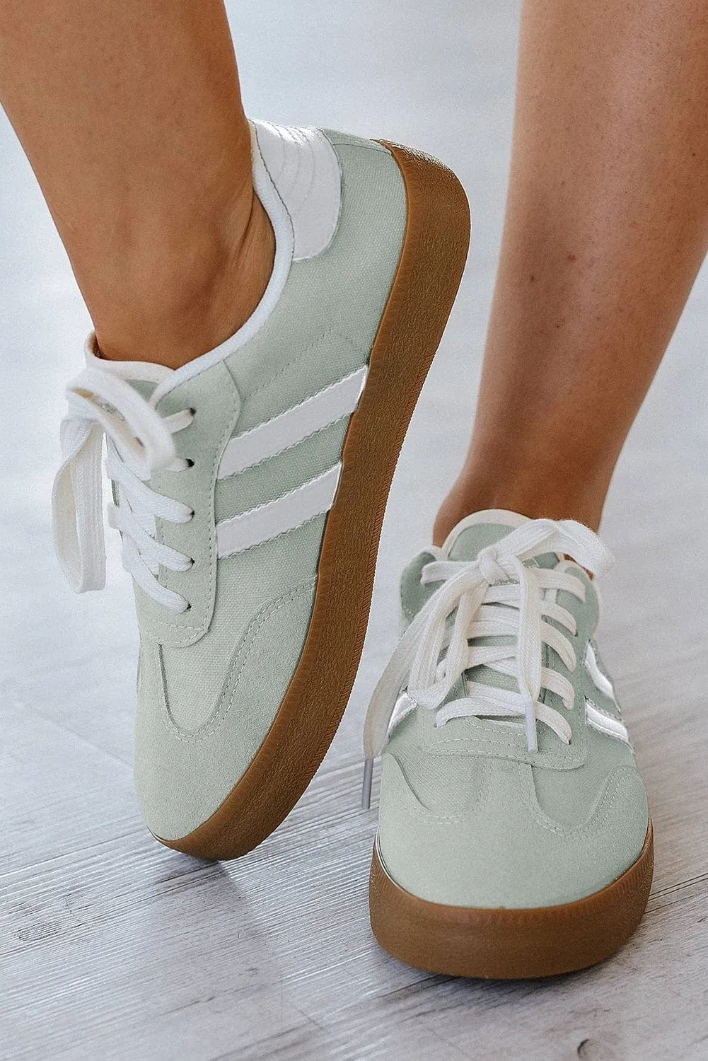 Striped Lace Up Flat Sneakers