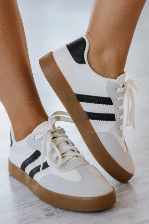 Striped Lace Up Flat Sneakers