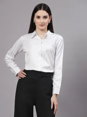 Style Quotient Women Self Design White polyester Formal Shirt