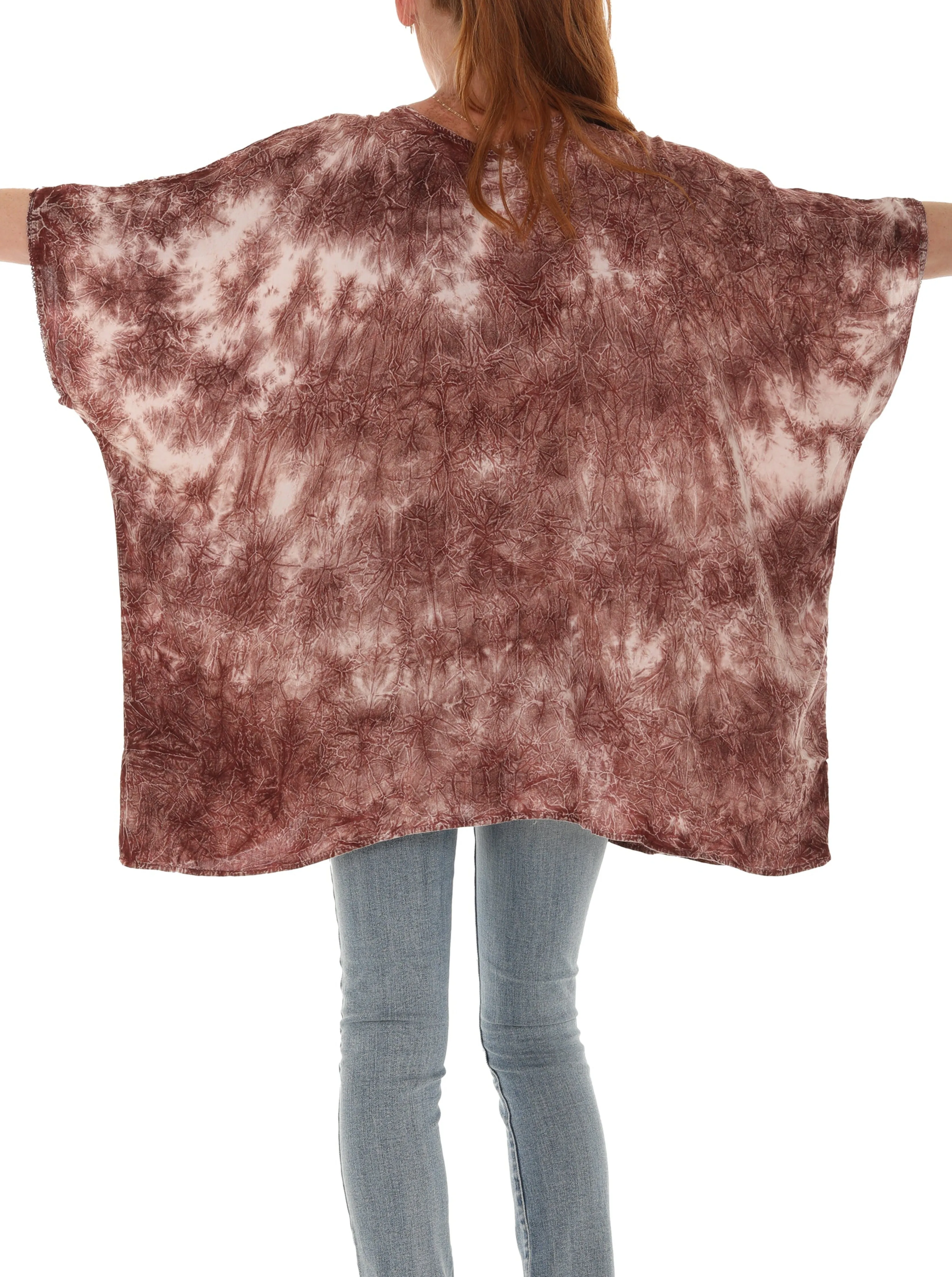 Tie Dye Caftan Style V-neck Embroidery Dress