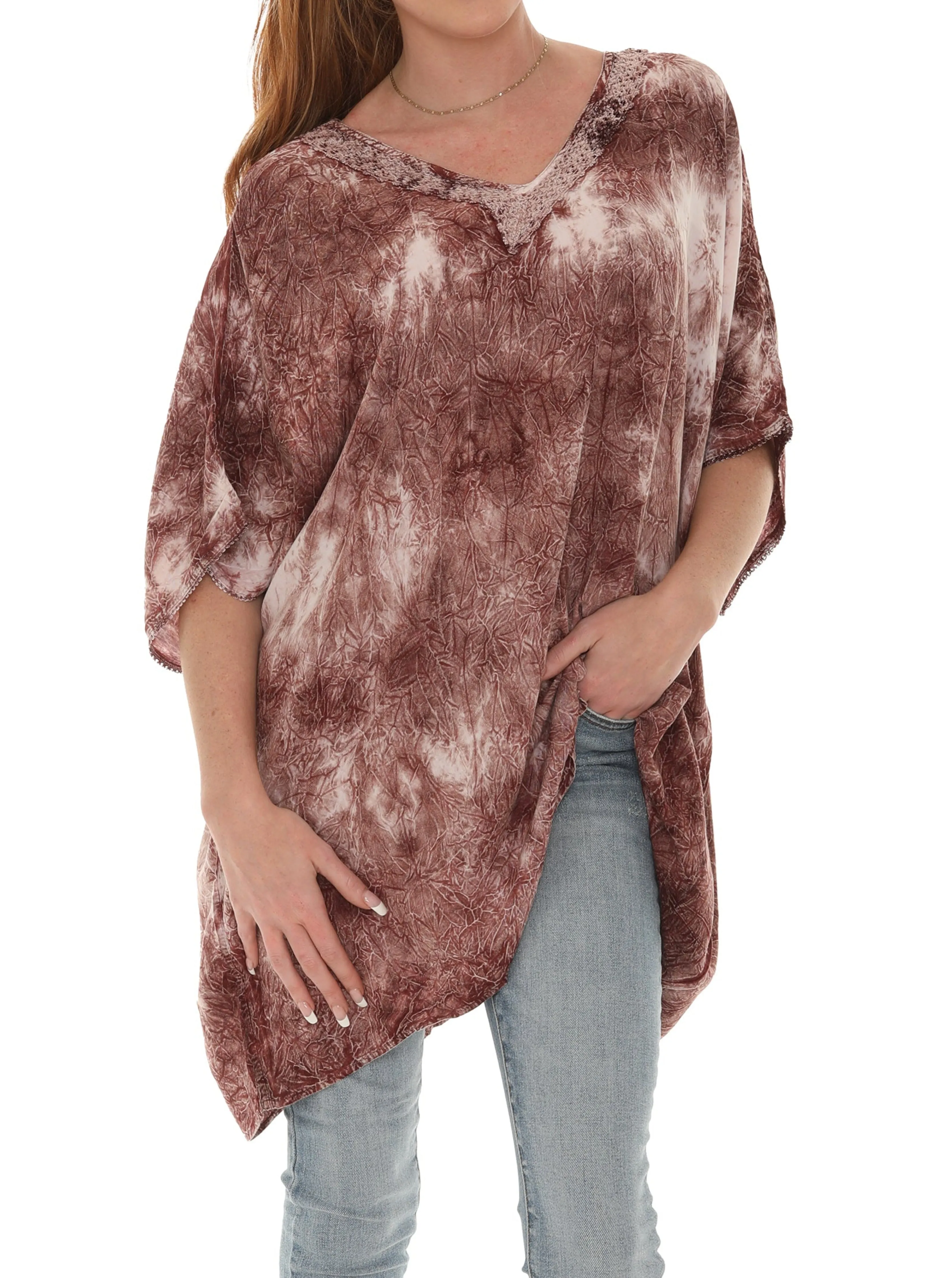 Tie Dye Caftan Style V-neck Embroidery Dress
