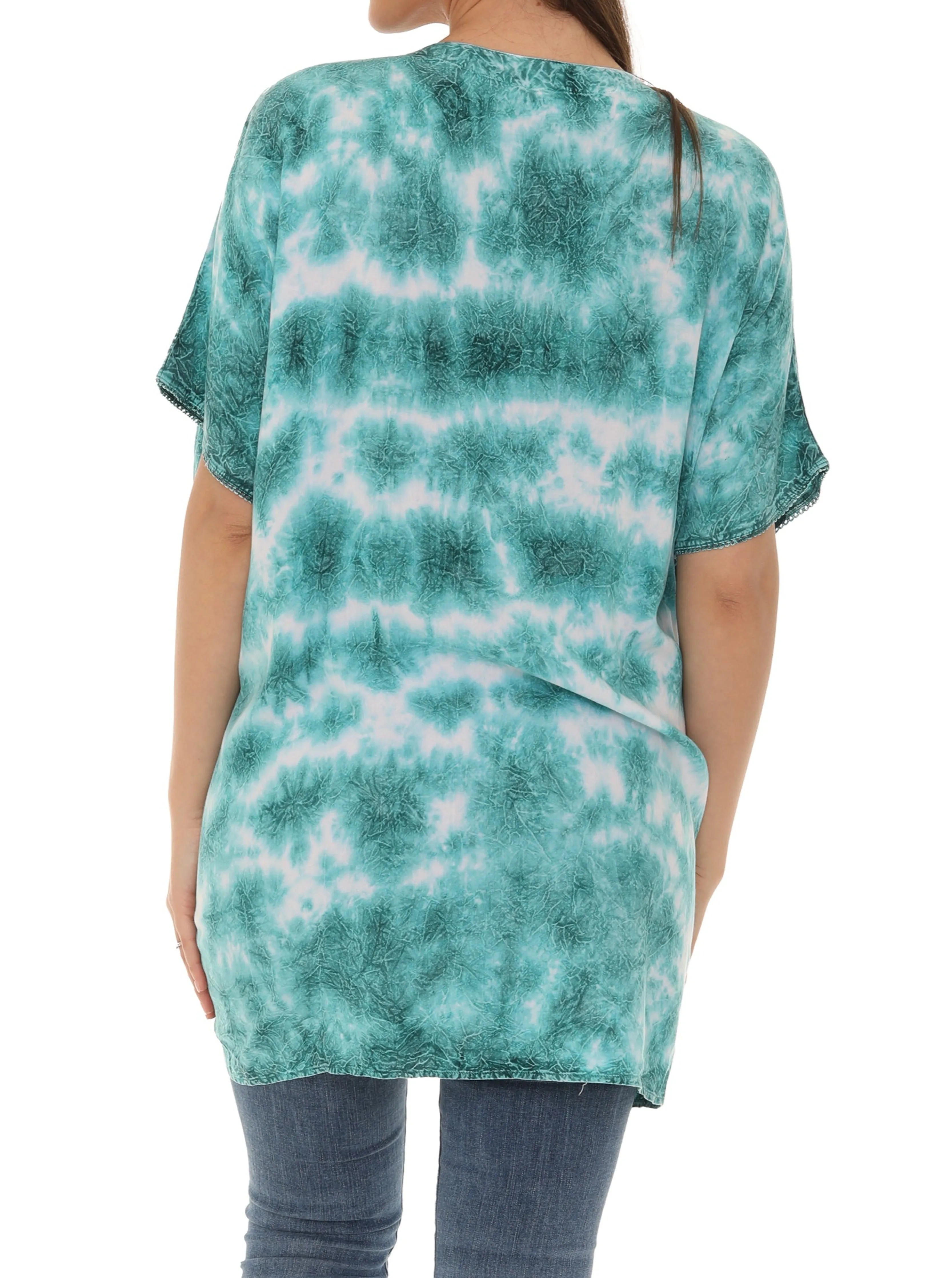 Tie Dye Caftan Style V-neck Embroidery Dress