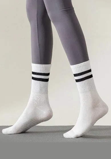 Varsity Vibes Anti-Slip Striped Crew Socks - Black & White