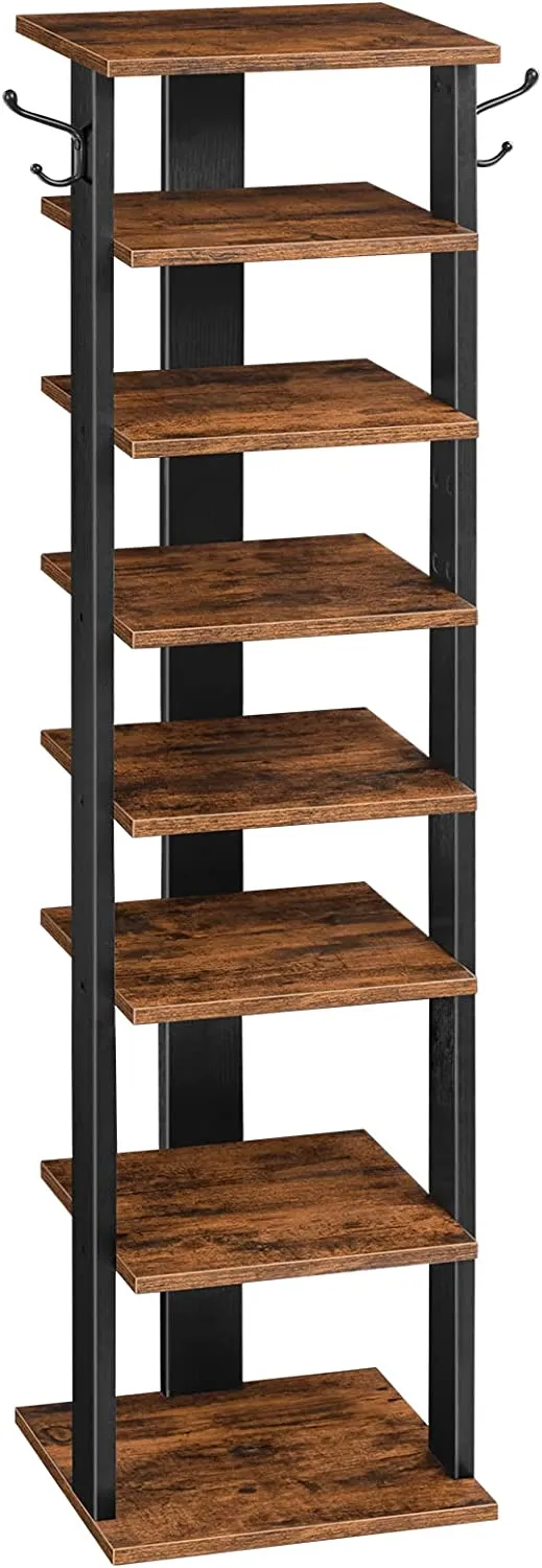Vertical Shoe Rack, 8 Tier Shoe Storage Organizer with Hooks, Narrow Shoe Rack
