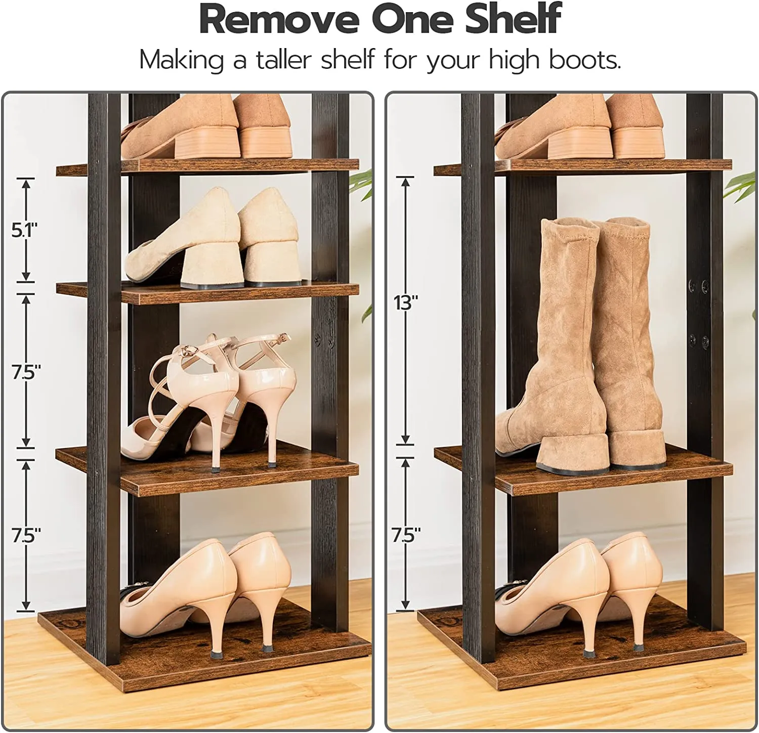 Vertical Shoe Rack, 8 Tier Shoe Storage Organizer with Hooks, Narrow Shoe Rack