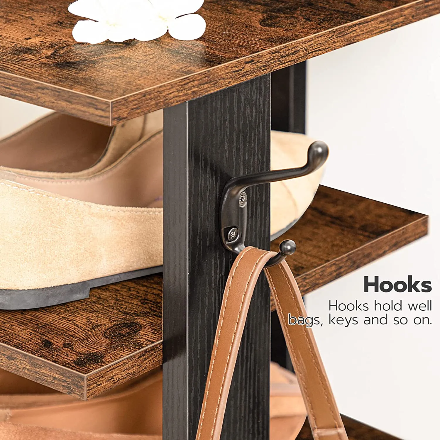 Vertical Shoe Rack, 8 Tier Shoe Storage Organizer with Hooks, Narrow Shoe Rack