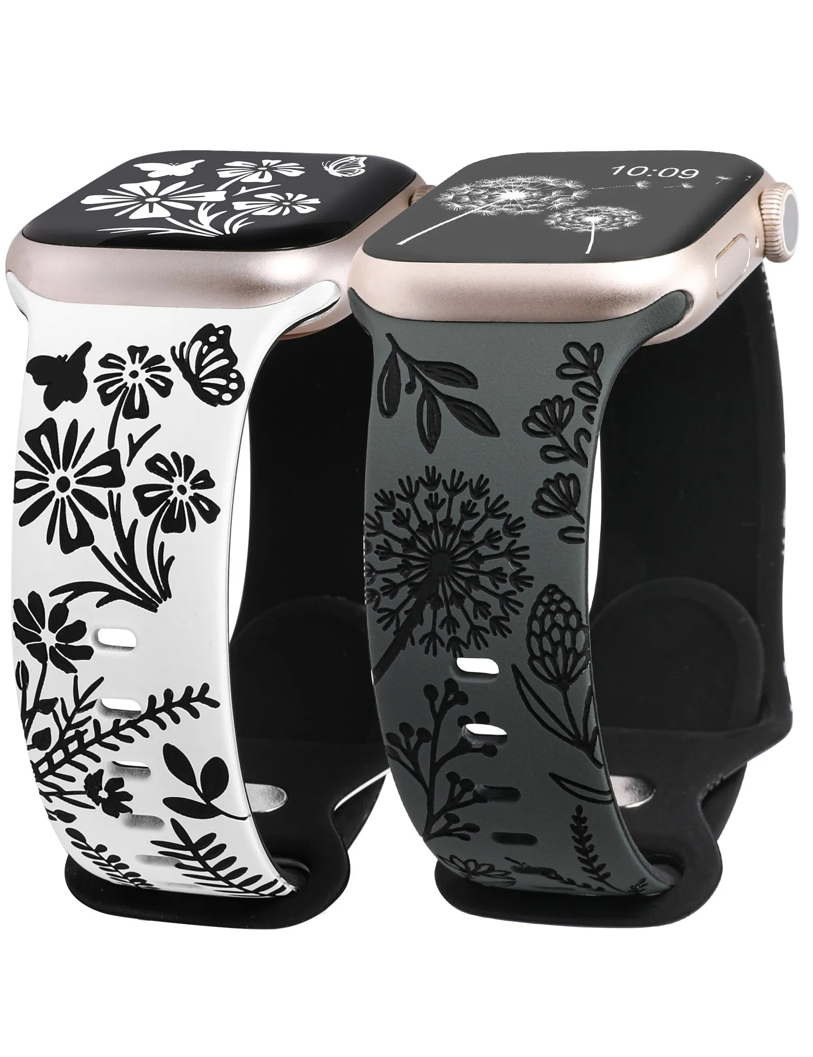 Wearlizer 2 Packs Floral Engraved Band Compatible with Apple Watch Bands 41mm 40mm 38mm 49mm 45mm 44mm 42mm Women