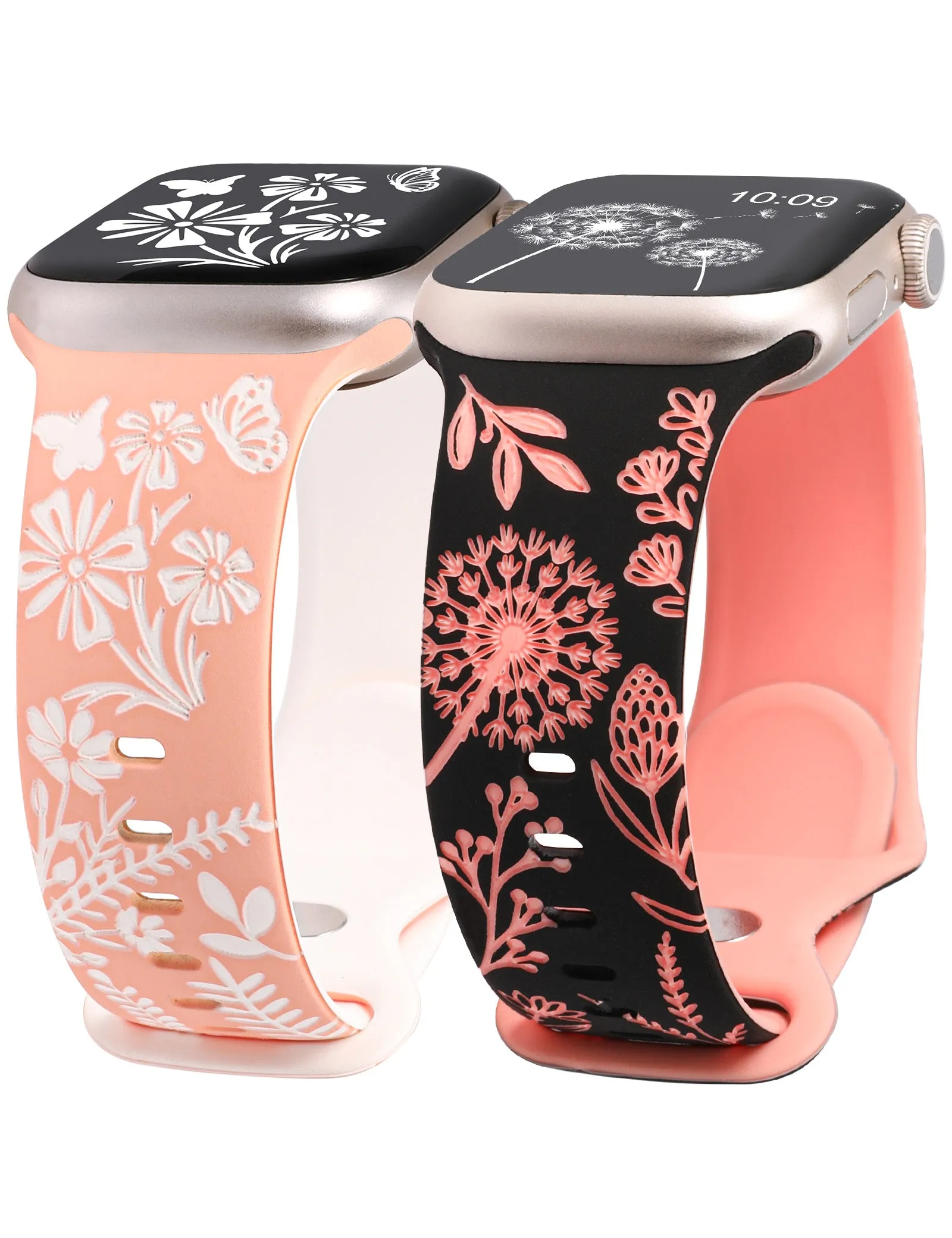 Wearlizer 2 Packs Floral Engraved Band Compatible with Apple Watch Bands 41mm 40mm 38mm 49mm 45mm 44mm 42mm Women