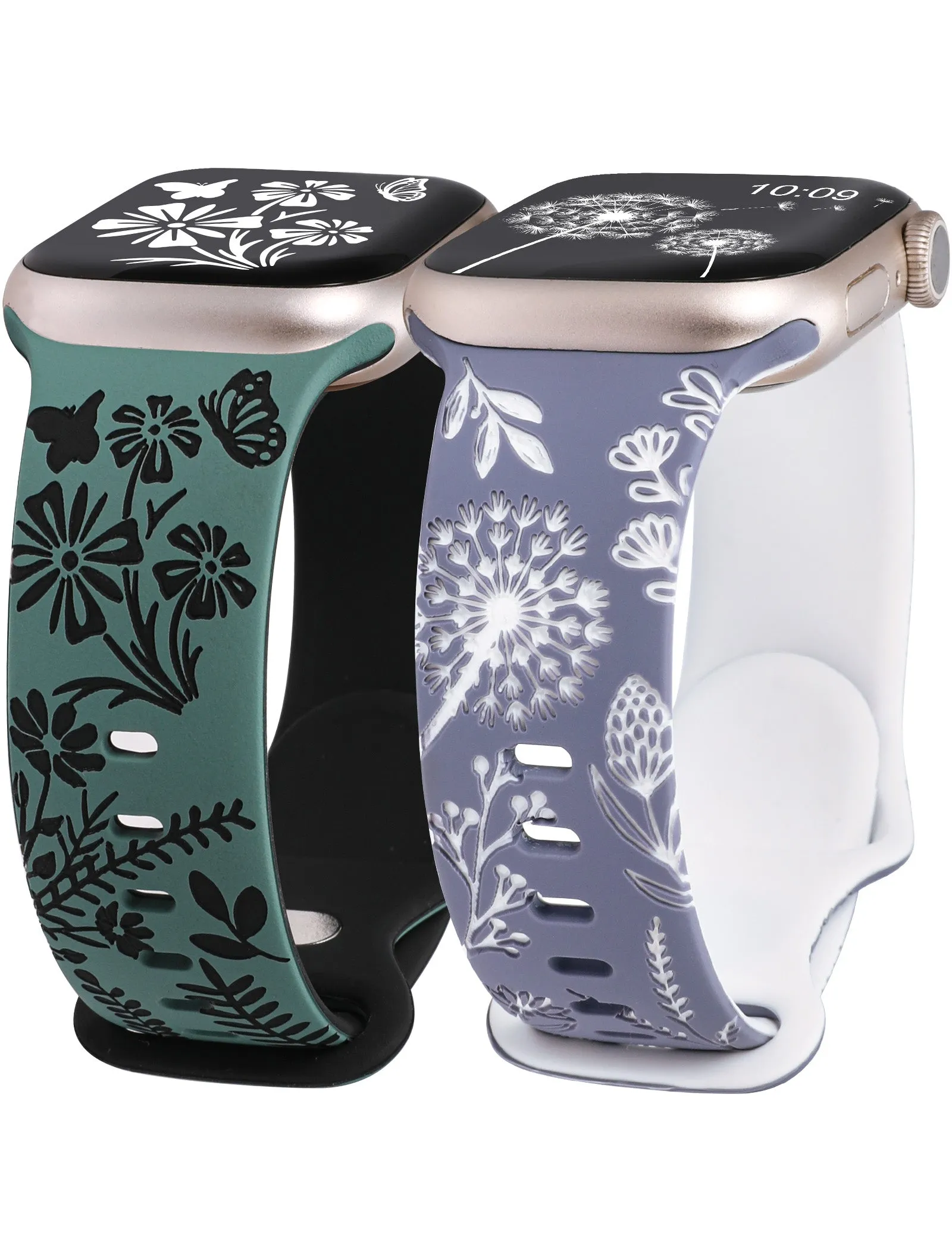 Wearlizer 2 Packs Floral Engraved Band Compatible with Apple Watch Bands 41mm 40mm 38mm 49mm 45mm 44mm 42mm Women