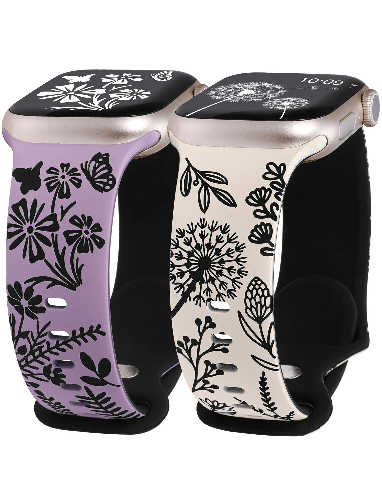 Wearlizer 2 Packs Floral Engraved Band Compatible with Apple Watch Bands 41mm 40mm 38mm 49mm 45mm 44mm 42mm Women