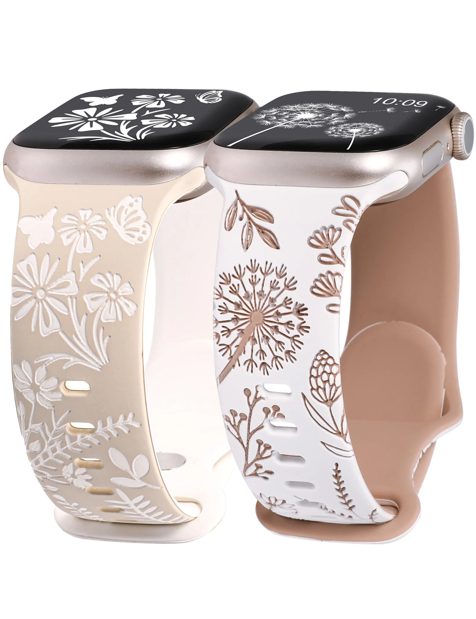 Wearlizer 2 Packs Floral Engraved Band Compatible with Apple Watch Bands 41mm 40mm 38mm 49mm 45mm 44mm 42mm Women