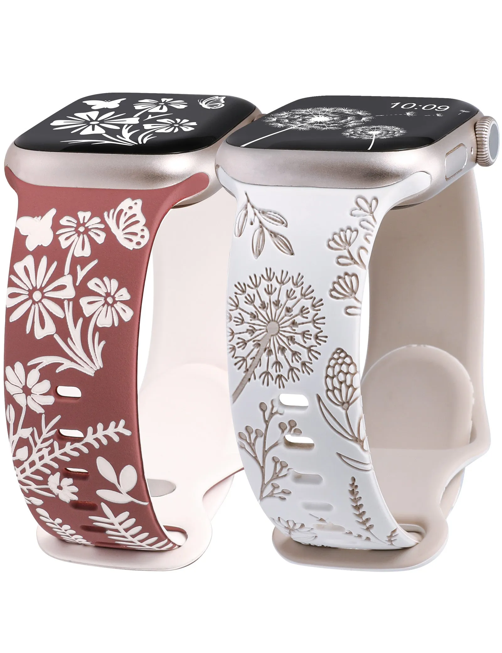 Wearlizer 2 Packs Floral Engraved Band Compatible with Apple Watch Bands 41mm 40mm 38mm 49mm 45mm 44mm 42mm Women