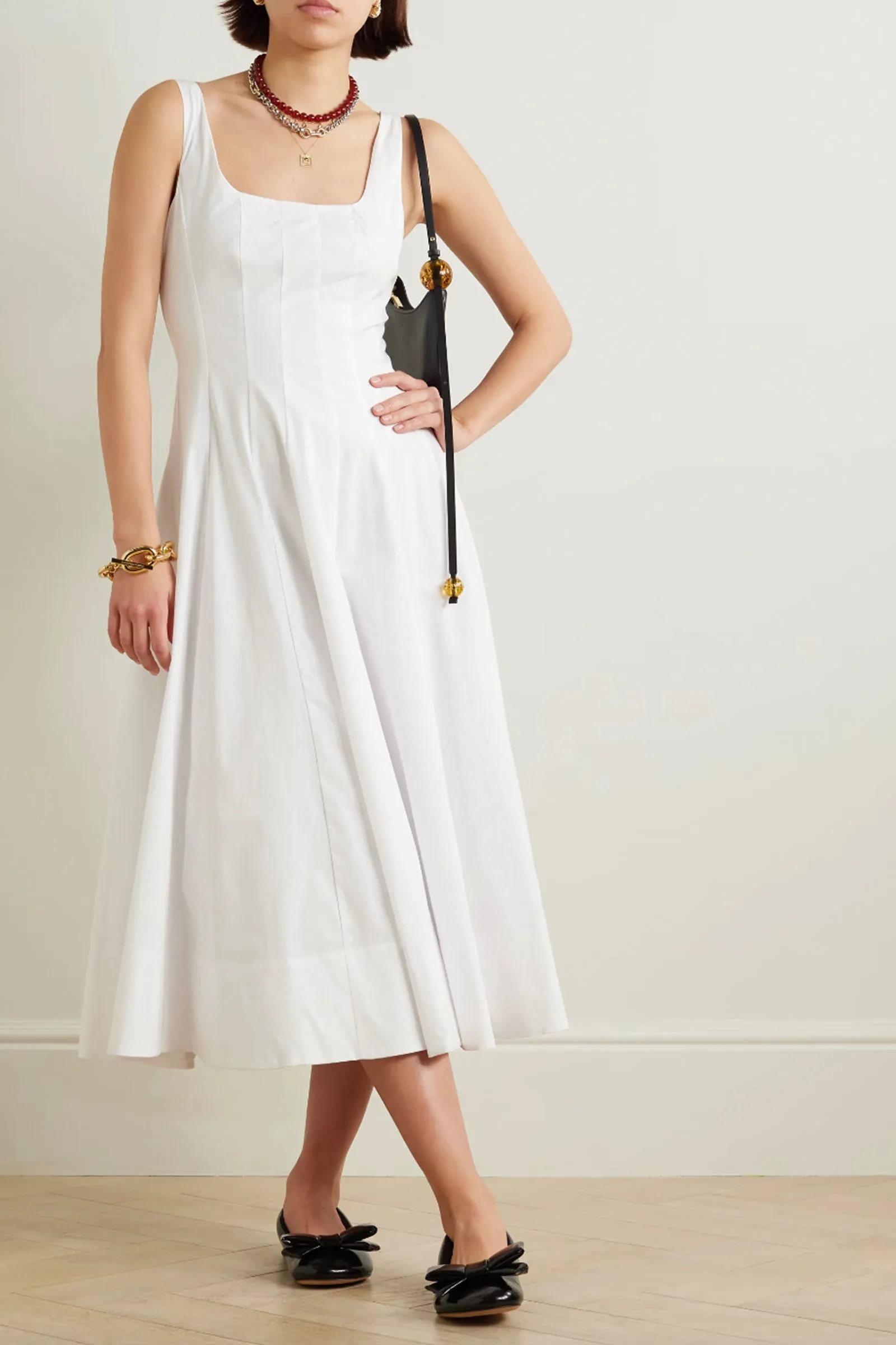 Wells Pleated Stretch-Cotton Poplin Midi Dress