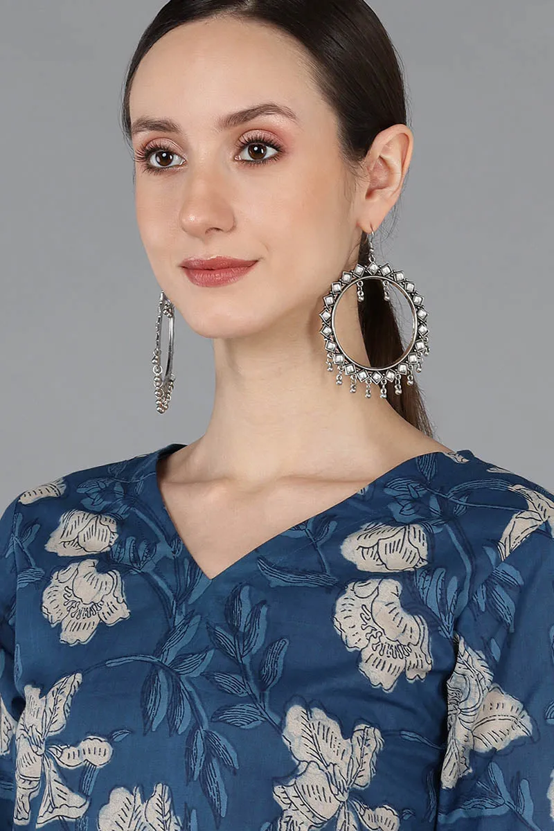 Women Rayon Blend Printed Simple Function Wear Navy Blue Color Kurti