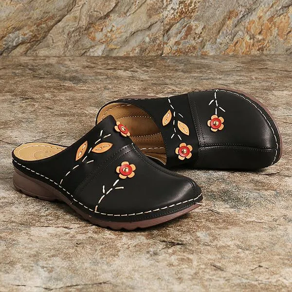 Women's Retro Hollow Flower Wedge Slippers 05435985S
